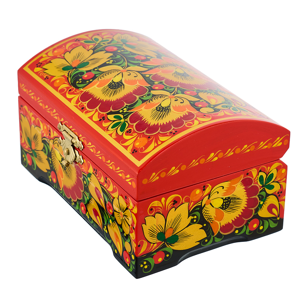 Деревянная шкатулка-сундучок «Цветы». Хохлома - интернет магазин Русь Велика я фото 1