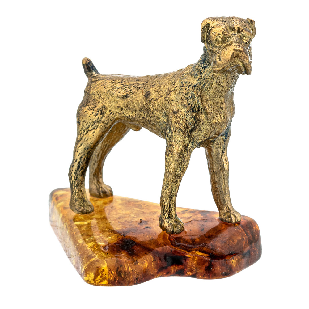 Статуэтка с янтарем «Собака боксер» - интернет магазин Русь Велика я 