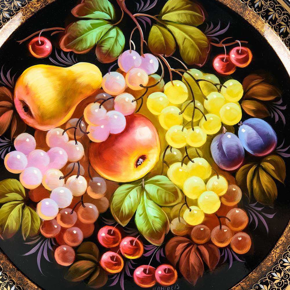 Поднос с авторской росписью «Цветы» 44 см - интернет магазин Русь Велика я фото 1