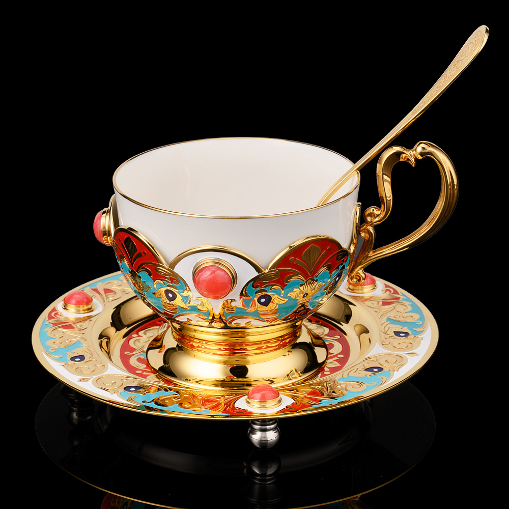 Чайный сервиз с позолотой и эмалью на 4 персоны «Купеческий». Златоуст - интернет магазин Русь Велика я фото 8