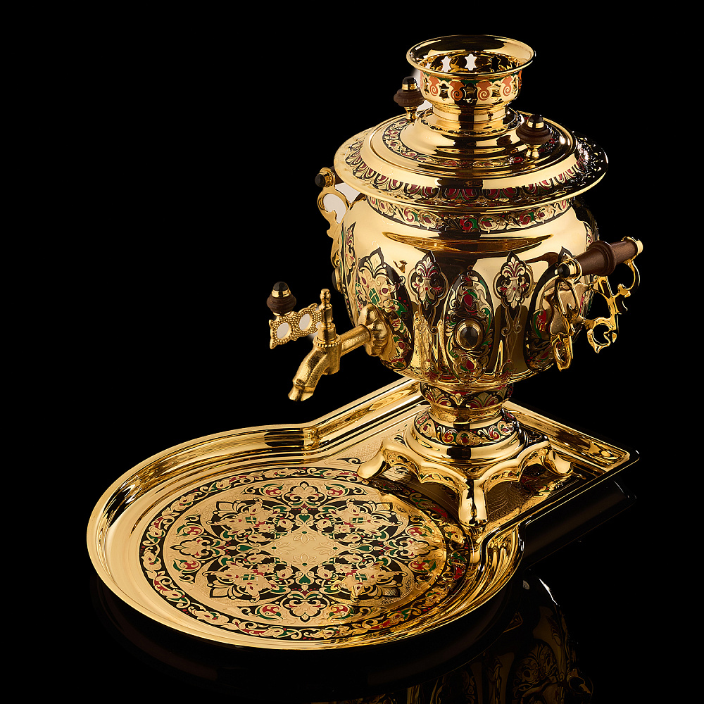 Самовар с сервизом на 6 персон «Золотая хохлома». Златоуст - интернет магазин Русь Велика я фото 2