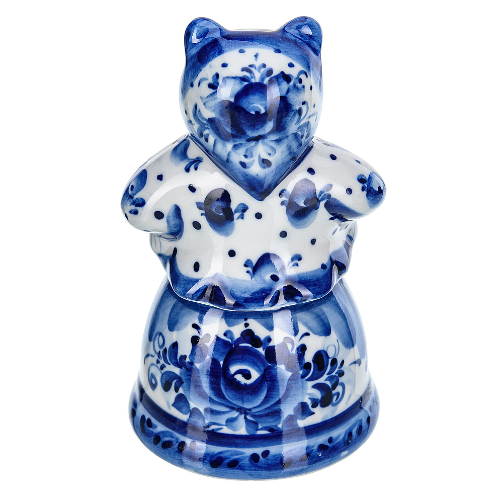 Фарфоровая шкатулка «Медведица в платочке». Гжель - интернет магазин Русь Велика я фото 3