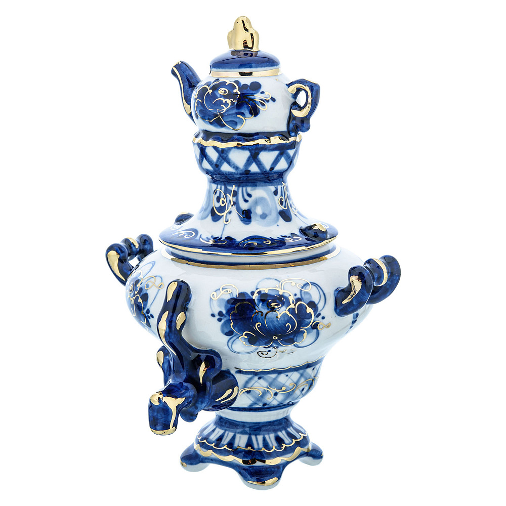 Сувенирный самовар-шкатулка. Гжель в золоте - интернет магазин Русь Велика я фото 2