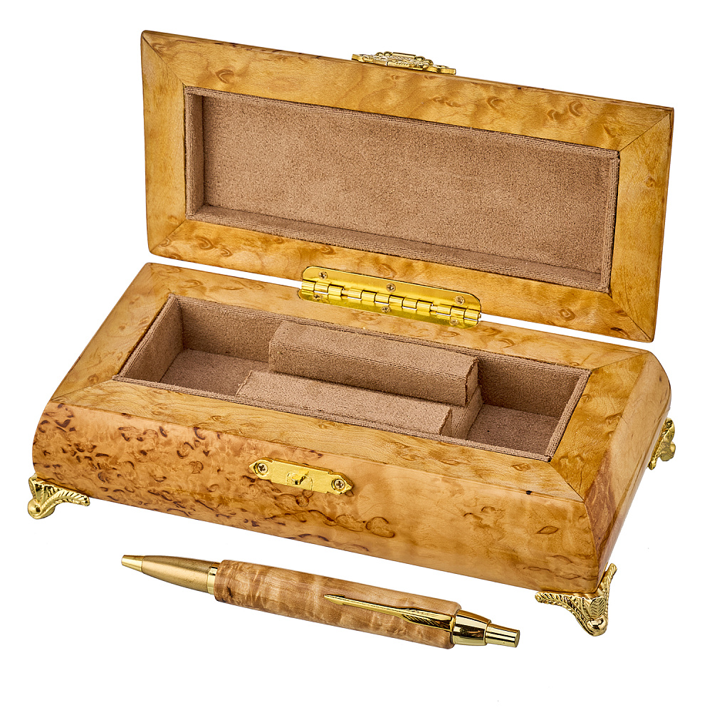 Ручка в шкатулке из карельской березы с малахитом - интернет магазин Русь Велика я фото 4