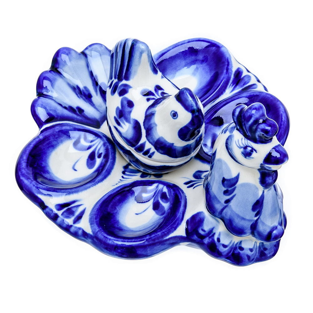 Пасхальница на 4 яйца «Курочка» с солонкой. Гжель - интернет магазин Русь Велика я фото 4