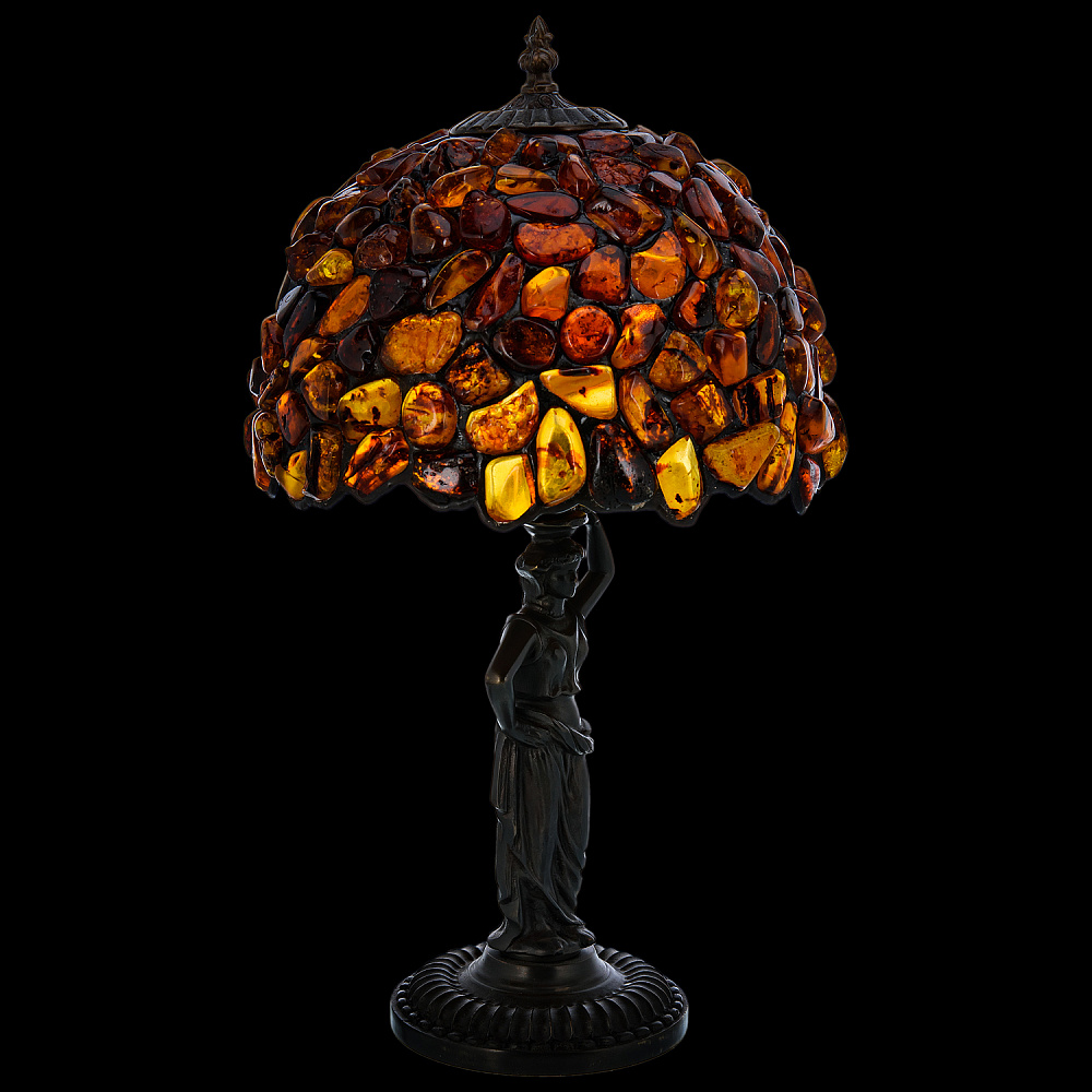 Настольная лампа из янтаря и бронзы. Высота 47 см - интернет магазин Русь Велика я фото 2