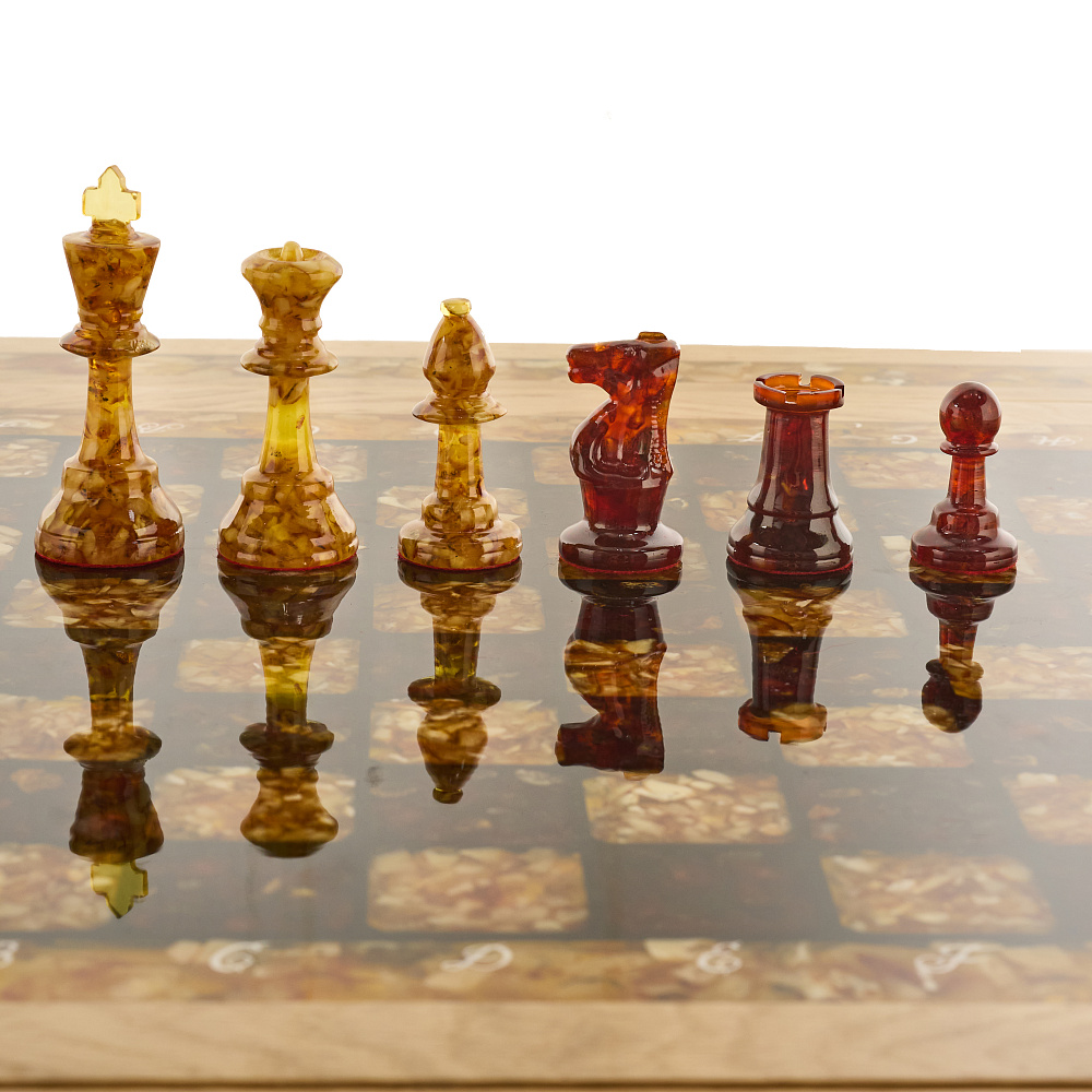 Янтарный стол с шахматами и нардами 62х62 см - интернет магазин Русь Велика я фото 3