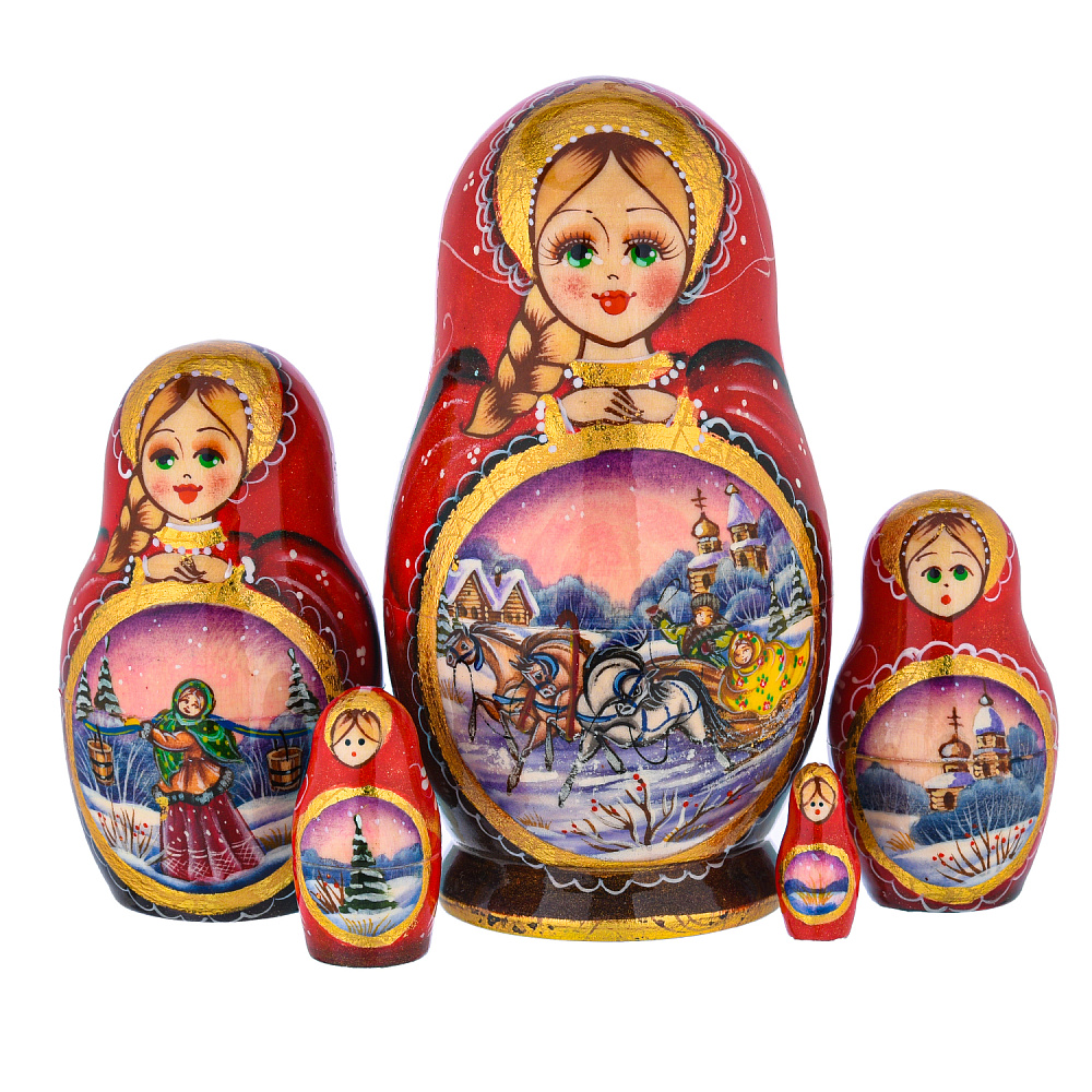 Матрешка «Зима. Тройка» 5 мест - интернет магазин Русь Велика я 