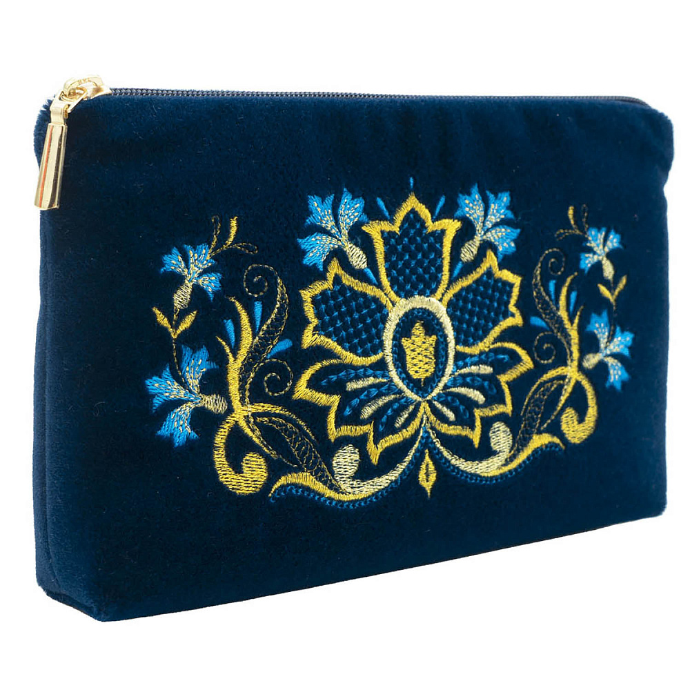 Косметичка «Аромат васильков». Тамно-синяя с вышивкой - интернет магазин Русь Велика я 