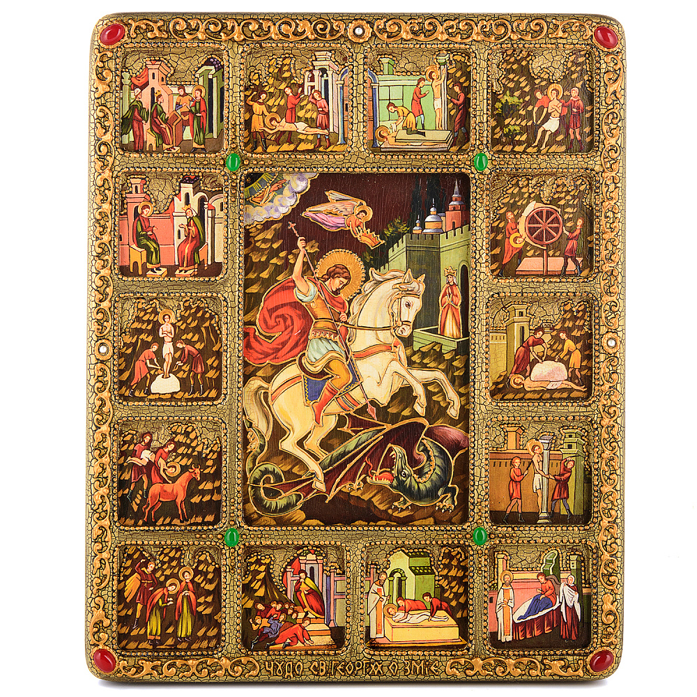 Икона из мореного дуба «Чудо Св. Георгия о змие» 30х37 см - интернет магазин Русь Велика я 