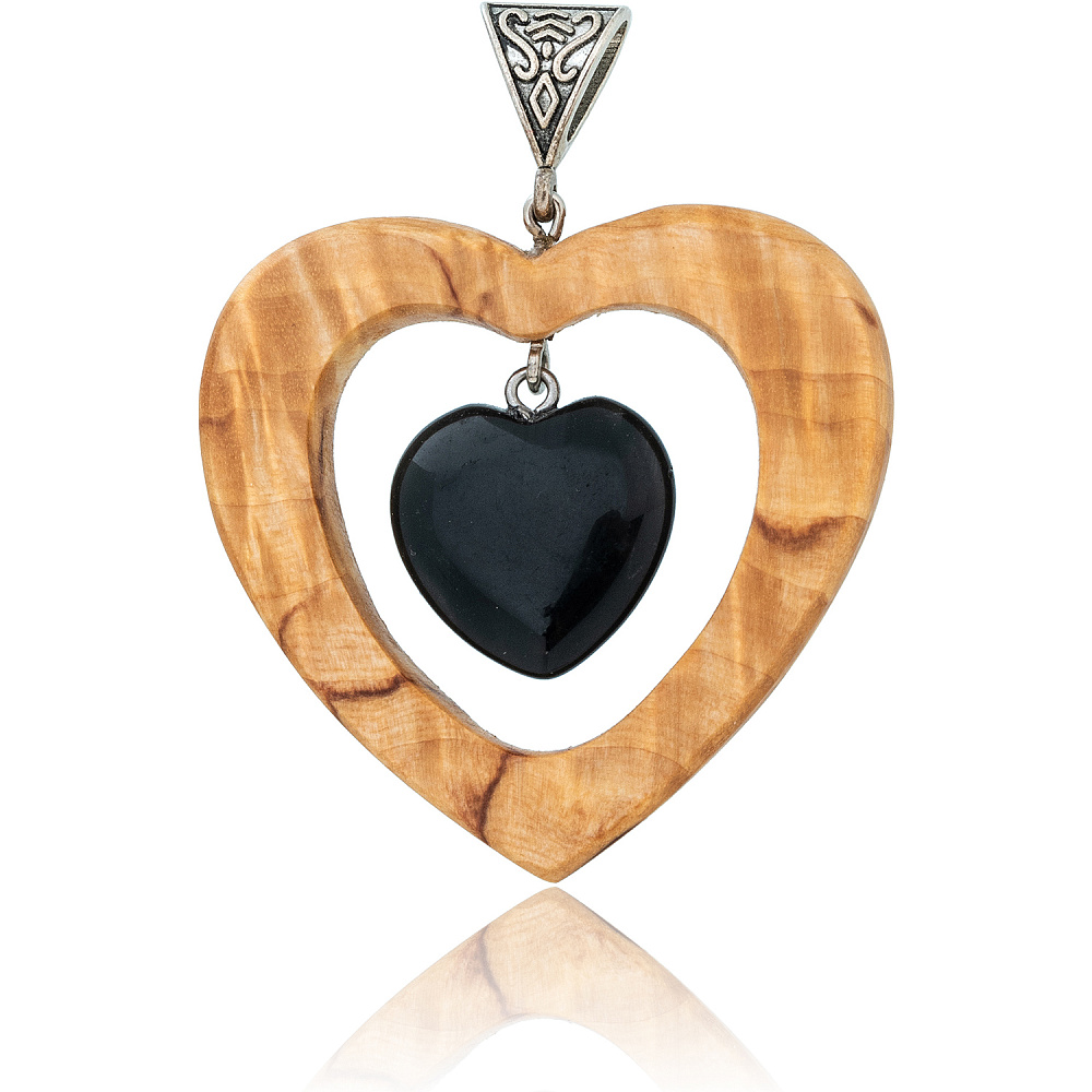 Кулон из карельской березы с агатом «Два сердца» - интернет магазин Русь Велика я 