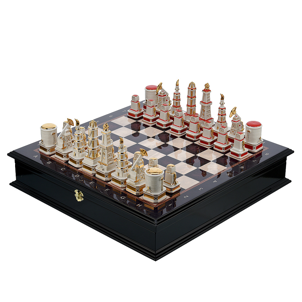 Шахматы с фигурами из фарфора «Нефть» 48х48 см - интернет магазин Русь Велика я 