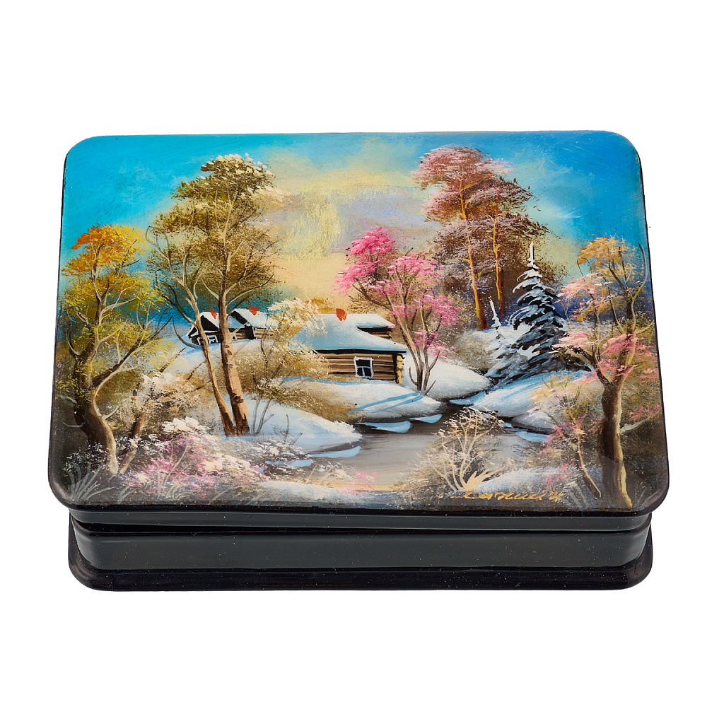 Шкатулка из папье-маше с художественной росписью «Зима» - интернет магазин Русь Велика я 