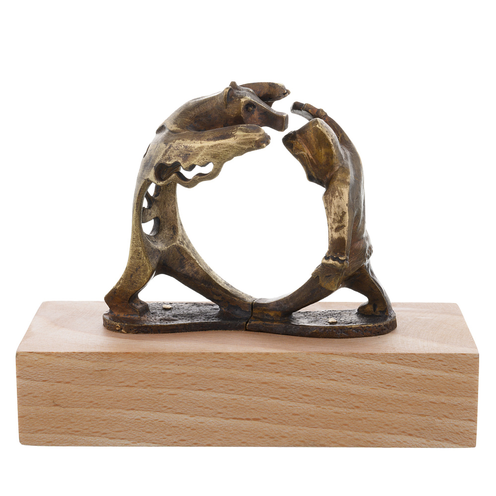 Скульптура из бронзы и дерева «Хант и медведь» - интернет магазин Русь Велика я 