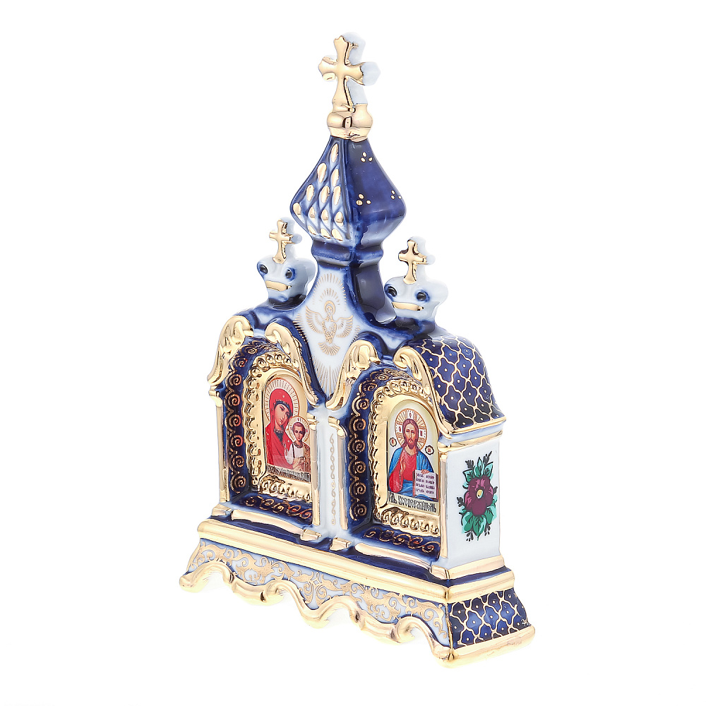 Киот настольный «Богородица и Иисус Христос». Гжель 14х9,5 см - интернет магазин Русь Велика я фото 1