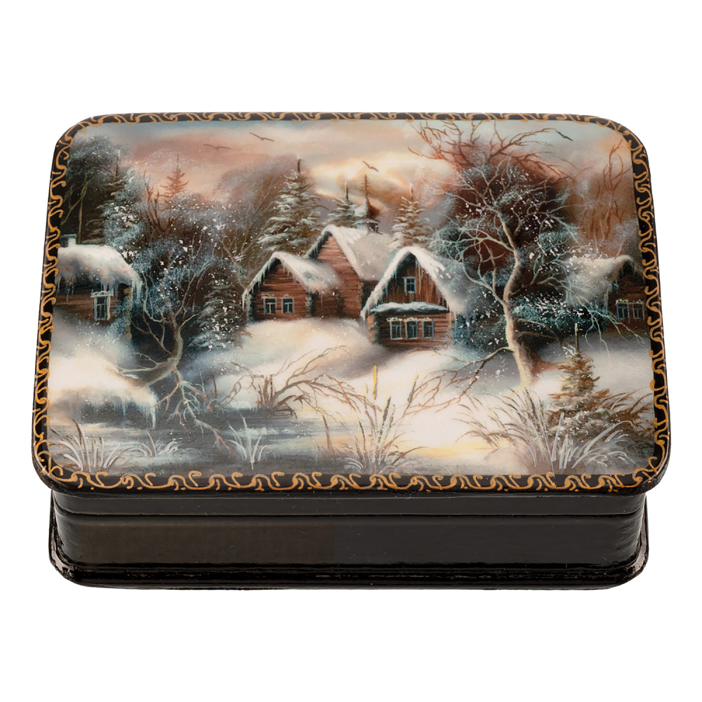 Шкатулка из папье-маше «Зима в деревне» - интернет магазин Русь Велика я 