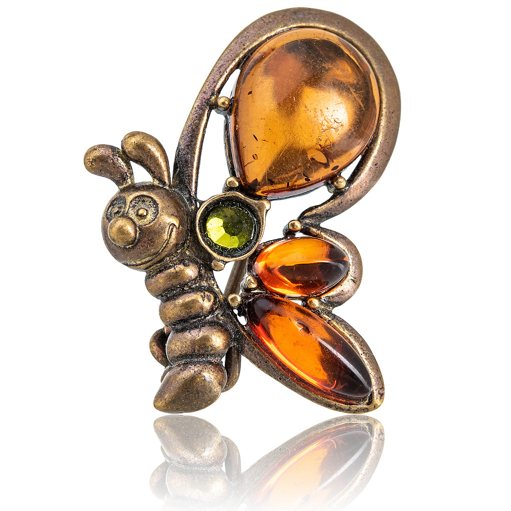 Брошь с янтарной вставкой «Пчелка Майя» - интернет магазин Русь Велика я 