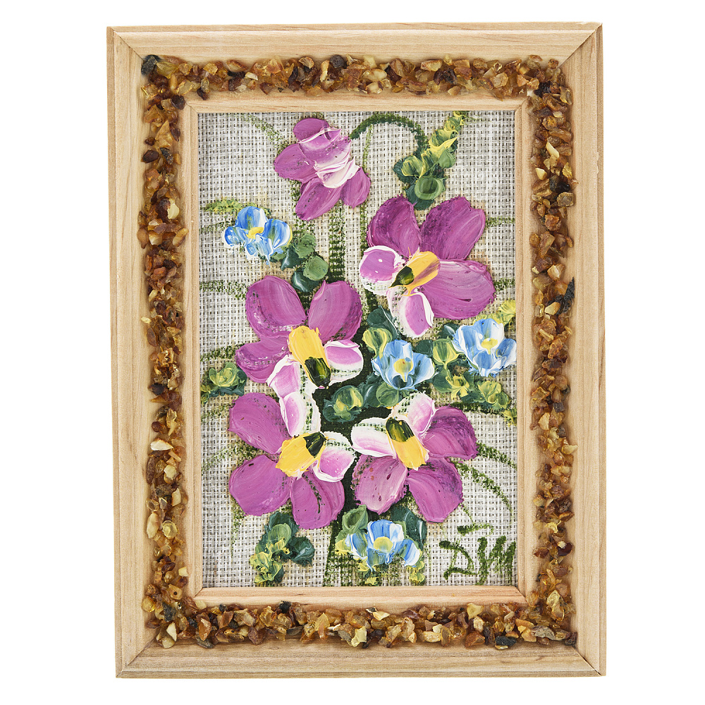 Панно в янтарной раме «Букет цветов» 12,5х16,5 см - интернет магазин Русь Велика я 