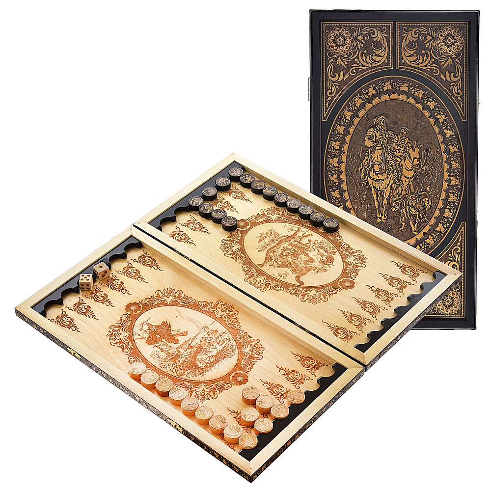 Деревянные нарды из бересты «Охота» - интернет магазин Русь Велика я 