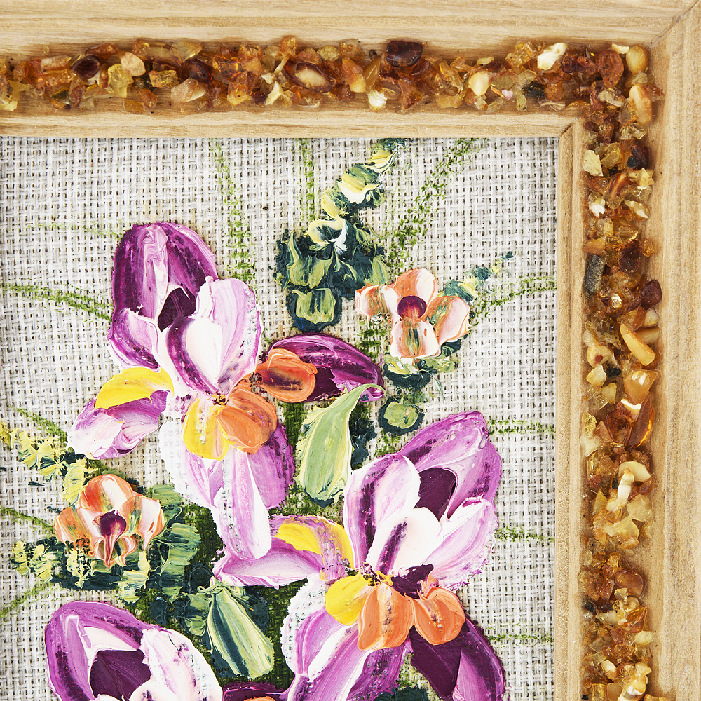 Панно в янтарной раме «Букет цветов» 12,5х16,5 см - интернет магазин Русь Велика я фото 2