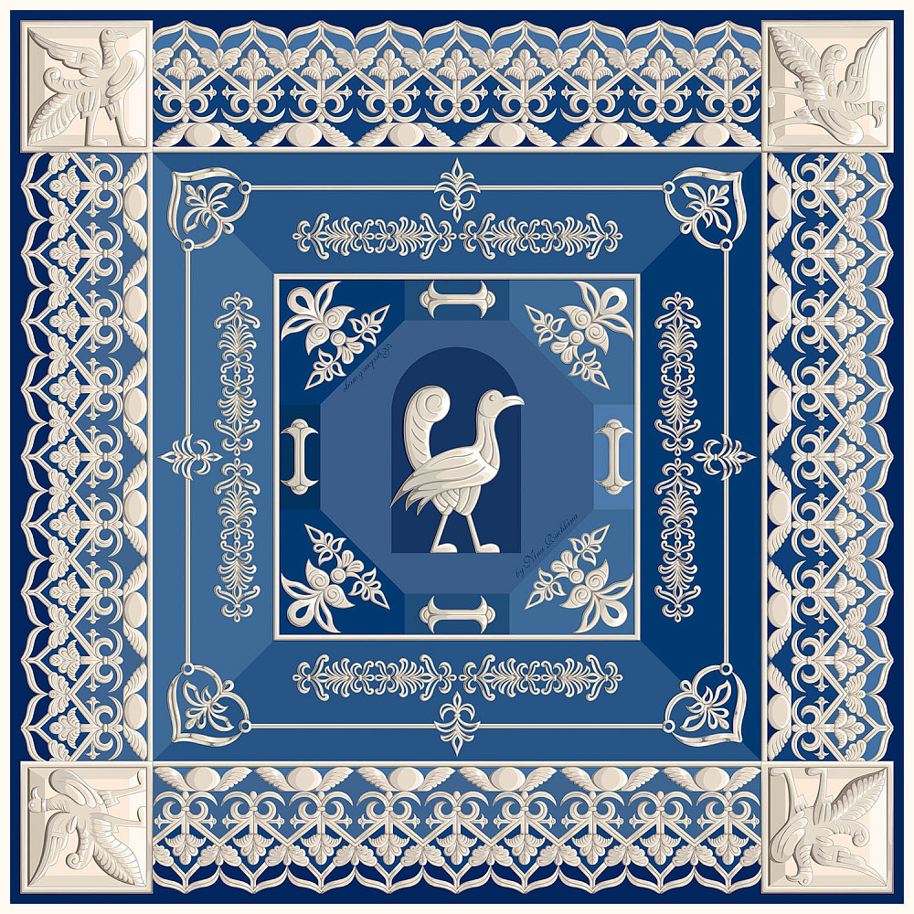 Платок шелковый «Птица дивная» 90х90 см - интернет магазин Русь Велика я 