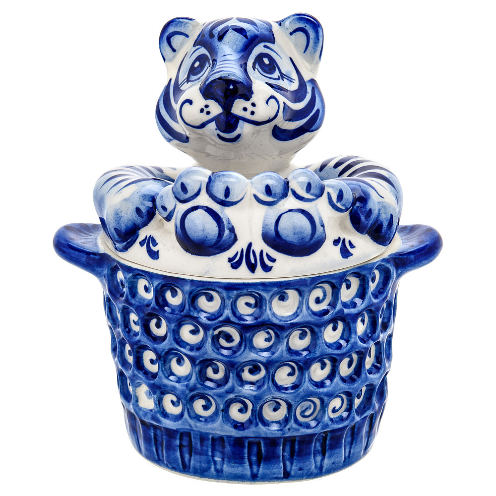 Сахарница «Тигр». Гжель - интернет магазин Русь Велика я 