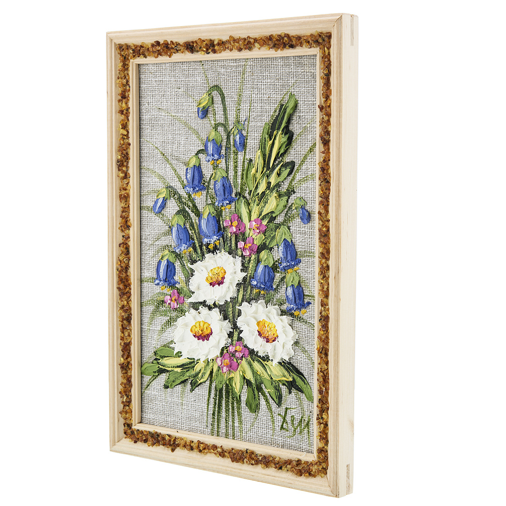 Панно в янтарной раме «Букет цветов» 27х18 см - интернет магазин Русь Велика я фото 1