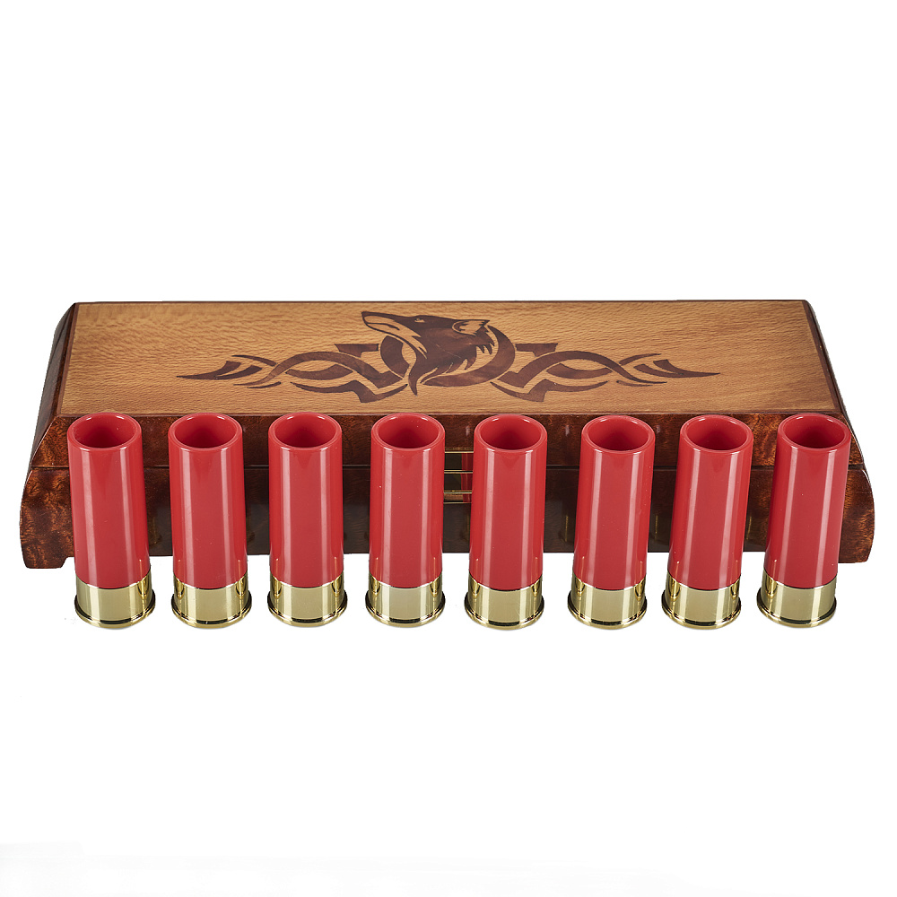 Набор стопок в деревянной шкатулке «Волк» - интернет магазин Русь Велика я 