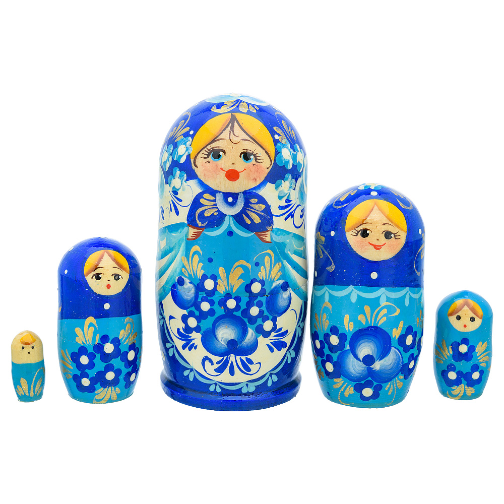 Матрешка «Гжель» 5 мест - интернет магазин Русь Велика я фото 3