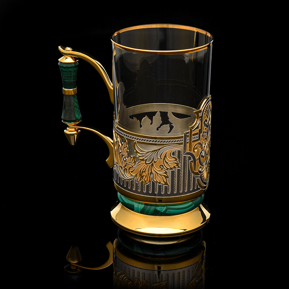 Подстаканник с золочением и малахитом «Орнамент». Златоуст - интернет магазин Русь Велика я фото 2