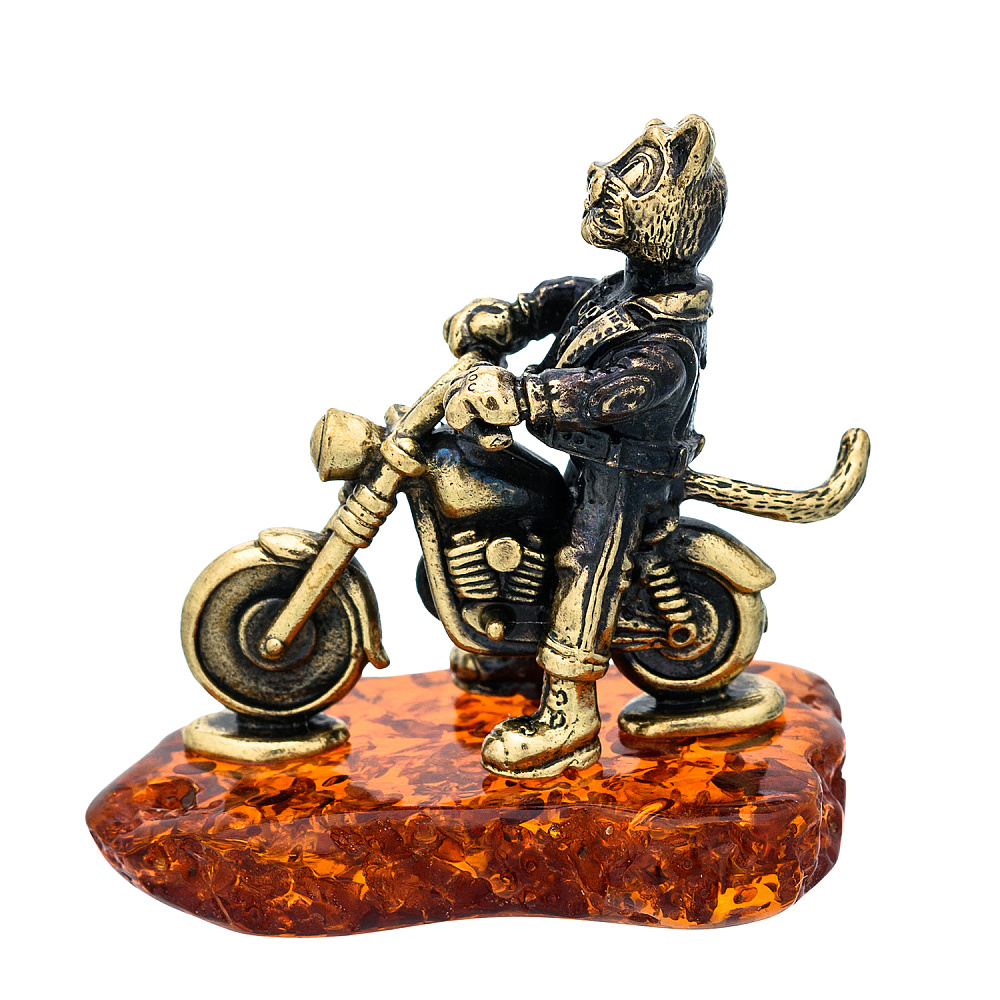 Статуэтка с янтарем «Кот байкер» - интернет магазин Русь Велика я 