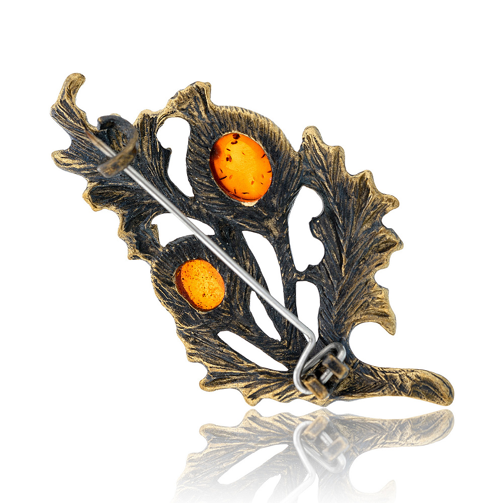 Брошь с янтарем «Веточка шиповника» - интернет магазин Русь Велика я фото 1