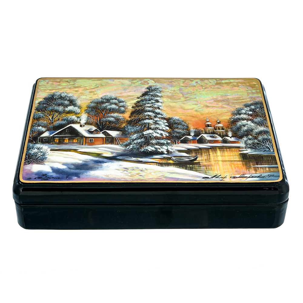 Шкатулка с художественной росписью «Зима в деревне» - интернет магазин Русь Велика я фото 2