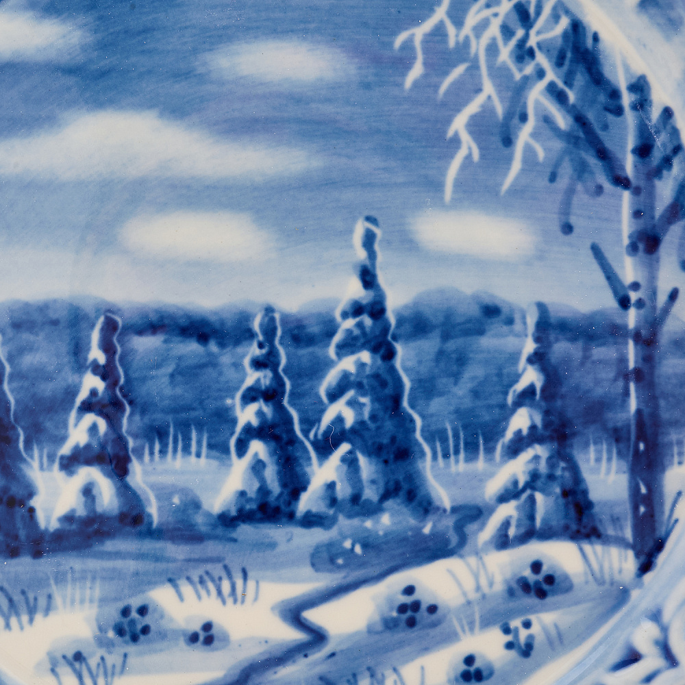 Тарелка декоративная «Пейзаж». Гжель - интернет магазин Русь Велика я фото 1