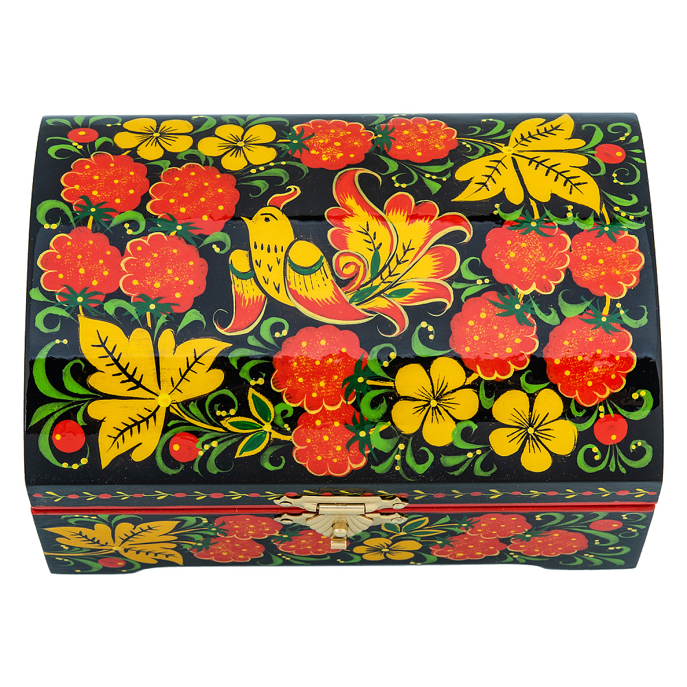 Шкатулка с росписью «Птица и малина». Хохлома - интернет магазин Русь Велика я 