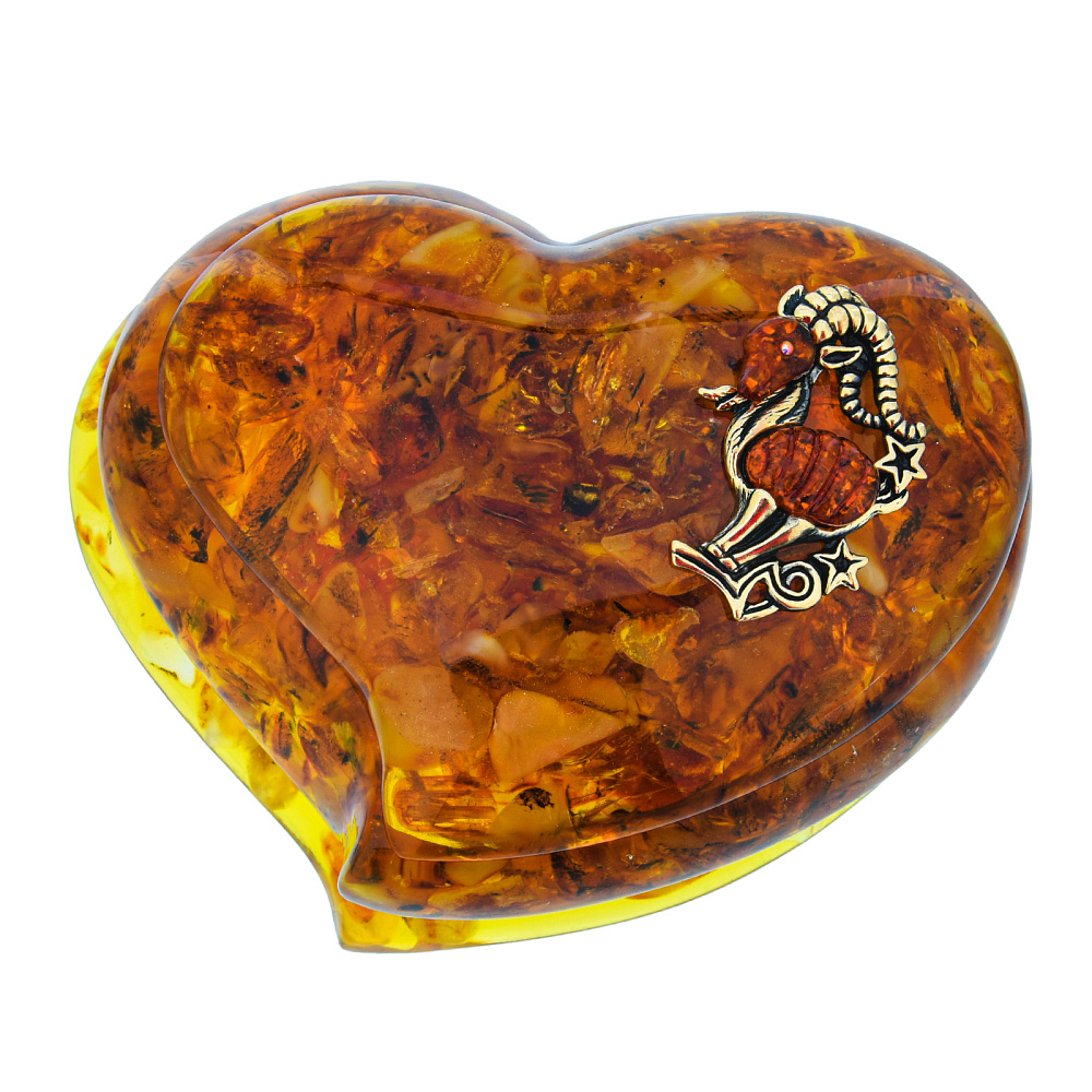 Шкатулка из янтаря «Сердце. Знак зодиака Козерог» - интернет магазин Русь Велика я 