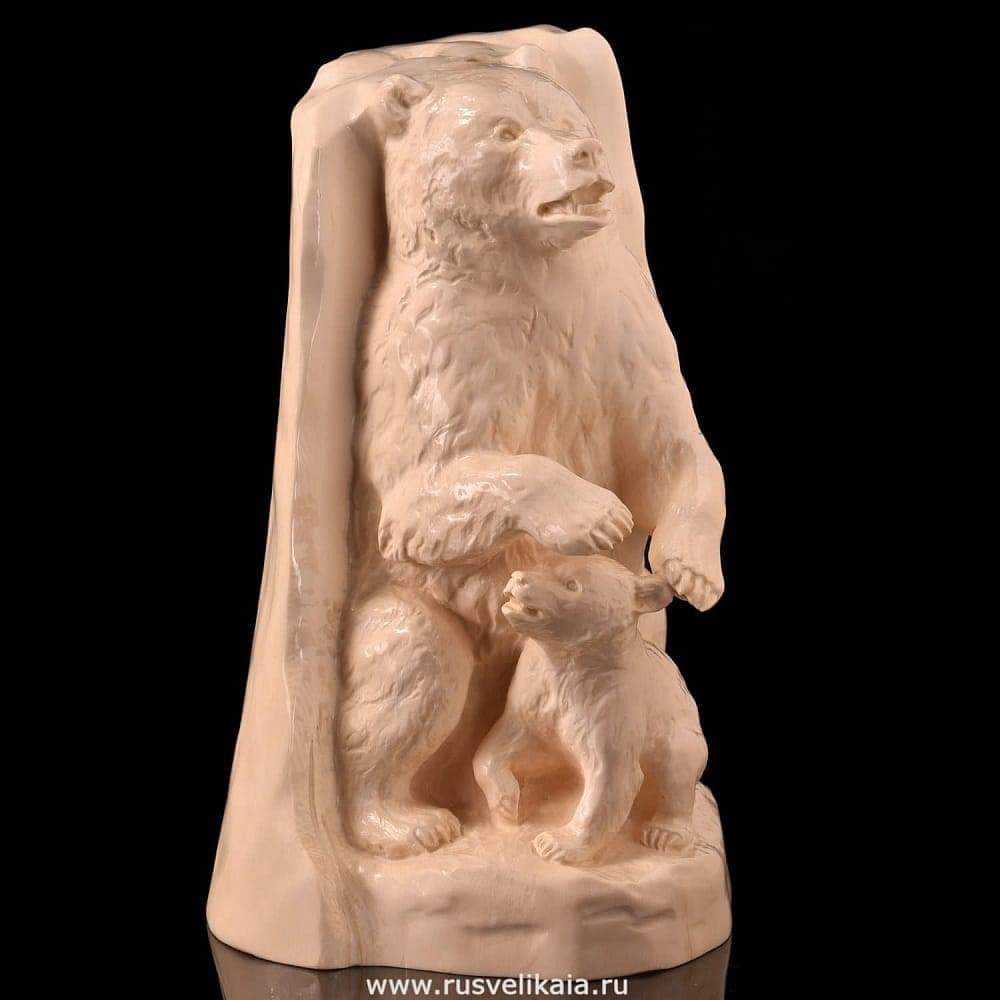 Скульптура из бивня мамонта «Медведица с медвежонком» - интернет магазин Русь Велика я фото 1