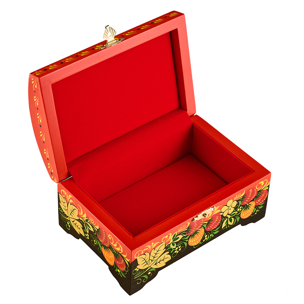 Шкатулка-сундучок «Птица и клубника». Хохлома - интернет магазин Русь Велика я фото 2
