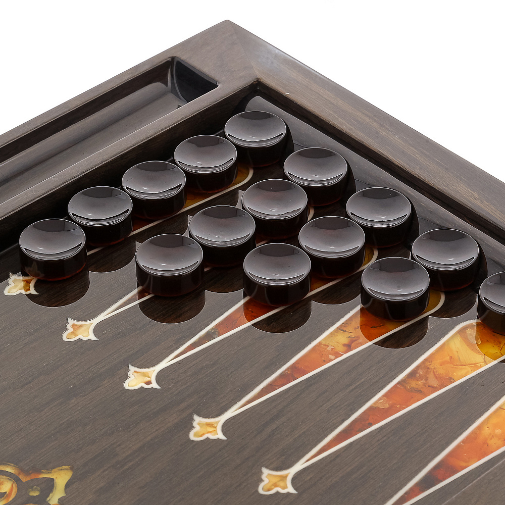 Нарды из мореного дуба с инкрустацией и фишками из янтаря «Черное золото» - интернет магазин Русь Велика я фото 8