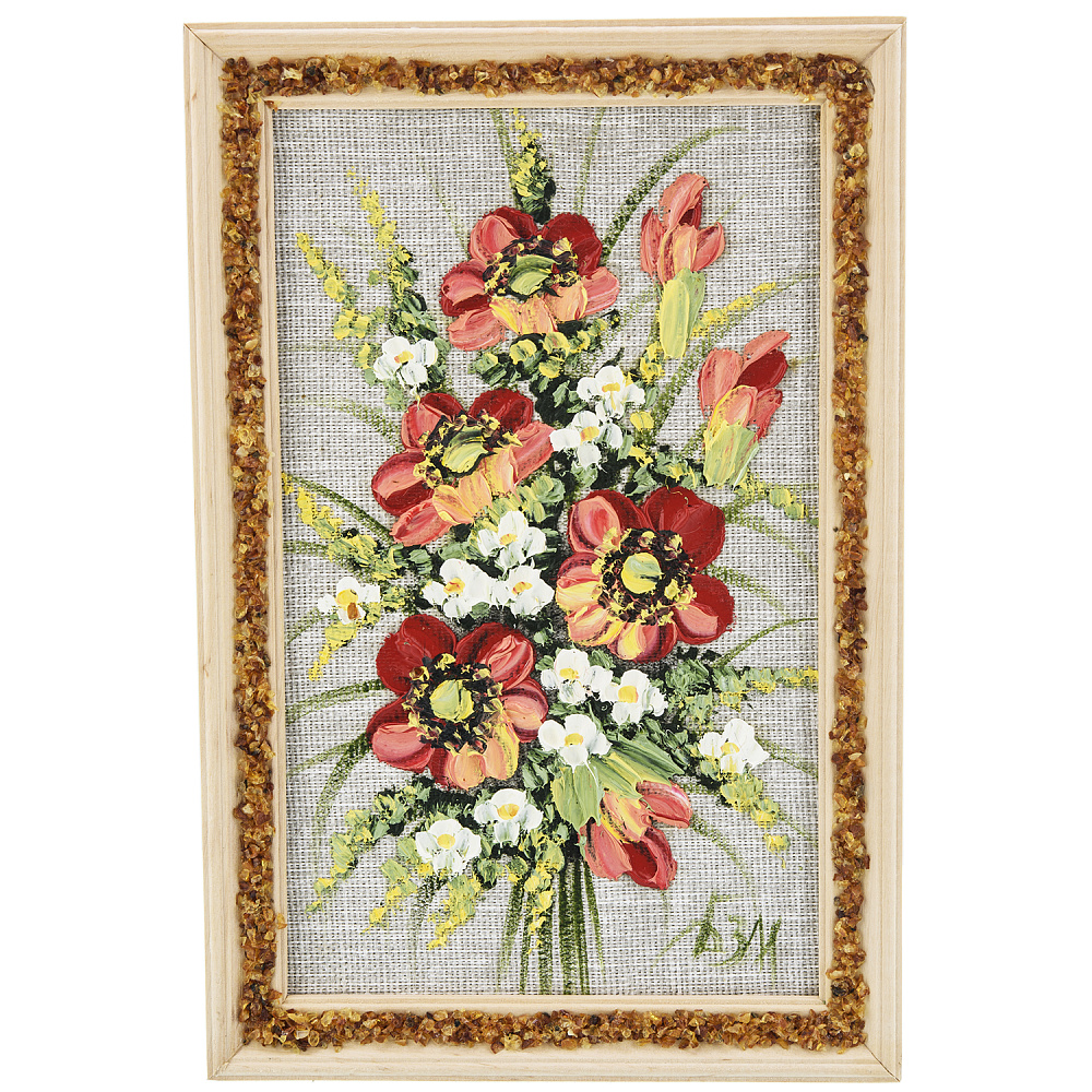 Панно в янтарной раме «Букет цветов» 27х18 см - интернет магазин Русь Велика я 