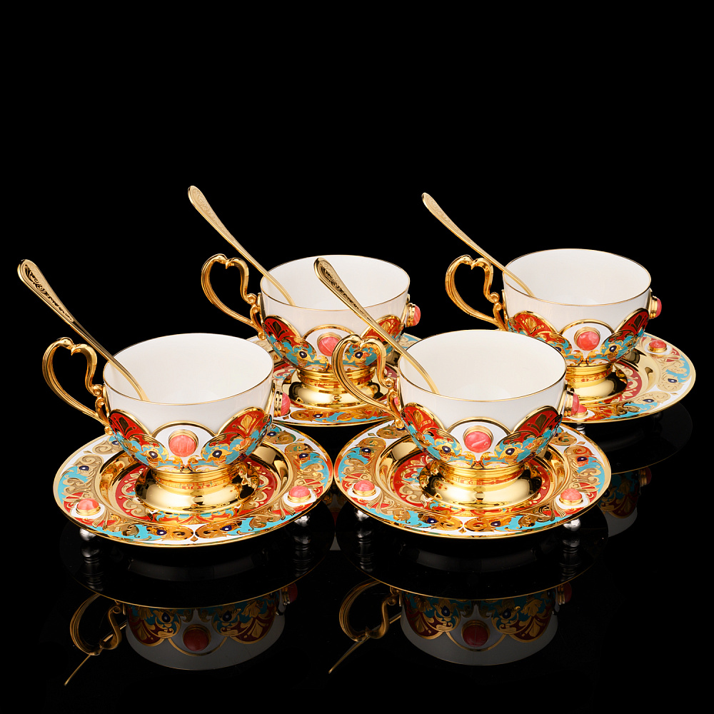 Чайный сервиз с позолотой и эмалью на 4 персоны «Купеческий». Златоуст - интернет магазин Русь Велика я фото 6