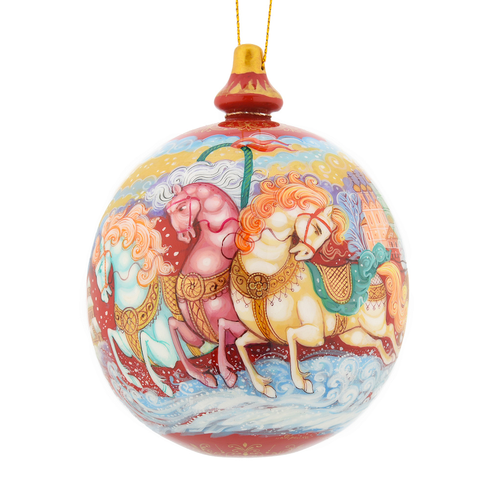 Новогодний елочный шар с росписью «Тройка» - интернет магазин Русь Велика я 