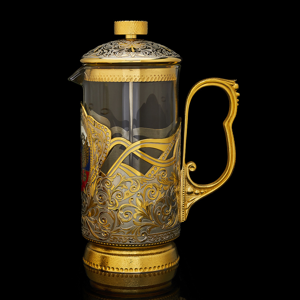 Чайный набор с френч-прессом «Герб РФ». Златоуст - интернет магазин Русь Велика я фото 1