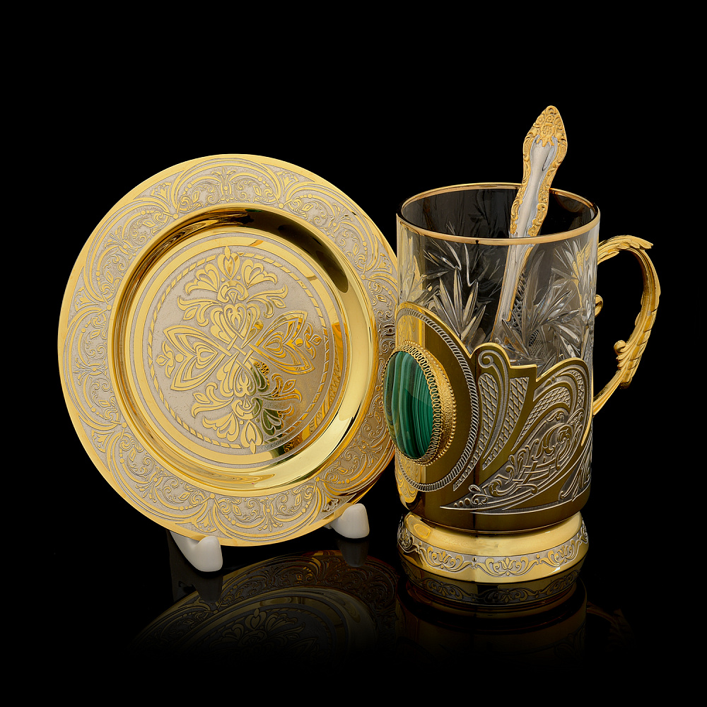 Чайный набор с подстаканником «Малахит». Златоуст - интернет магазин Русь Велика я 