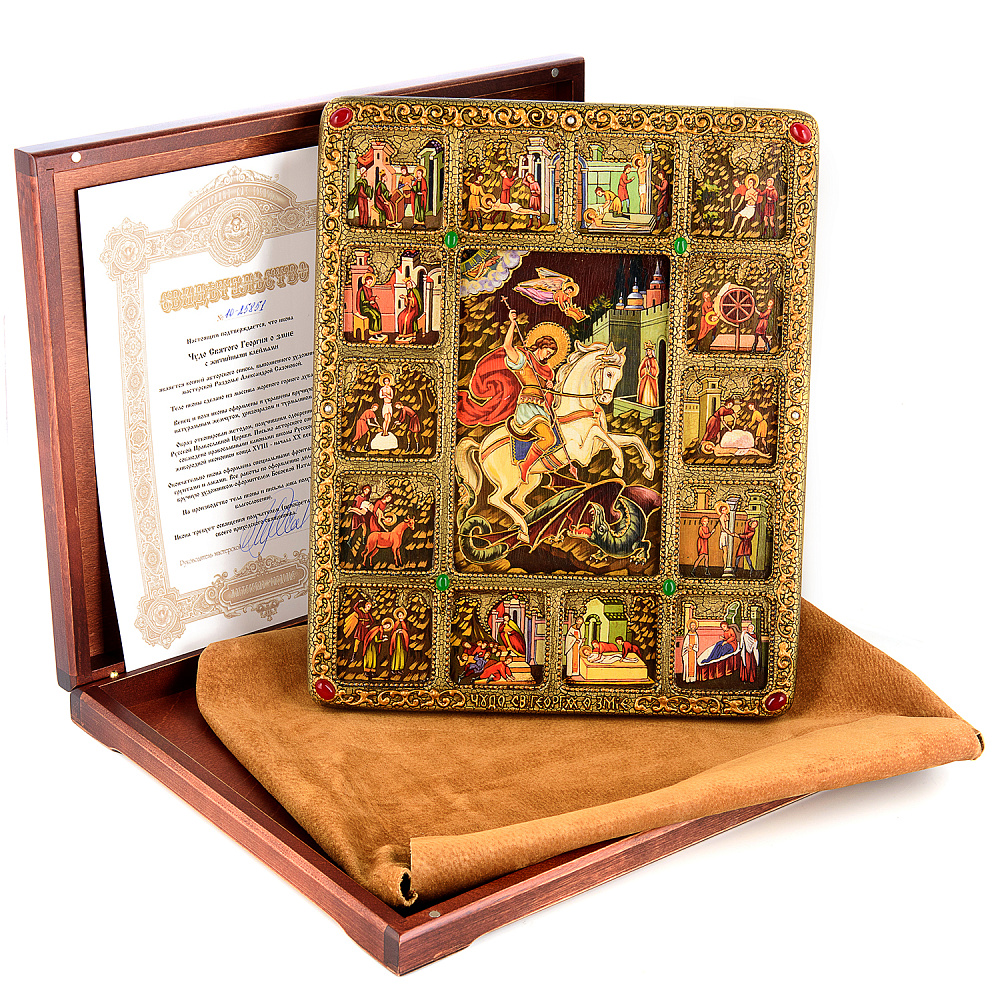 Икона из мореного дуба «Чудо Св. Георгия о змие» 30х37 см - интернет магазин Русь Велика я фото 1