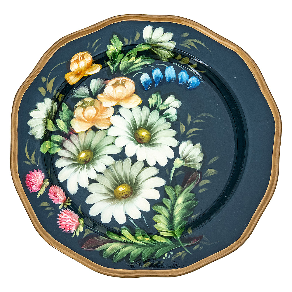 Поднос с авторской росписью «Цветы» 17х17 см - интернет магазин Русь Велика я 