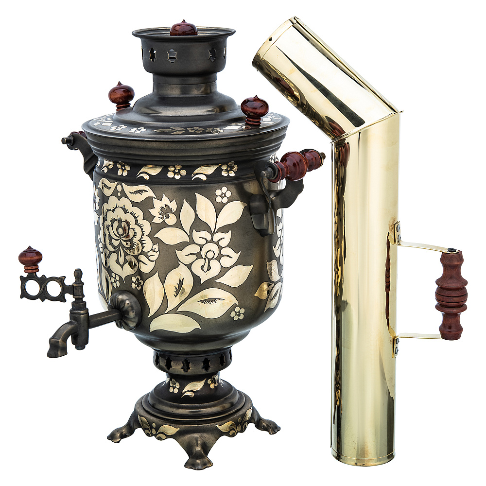 Самовар латунный комбинированный 5 л «Цветы» - интернет магазин Русь Велика я фото 1