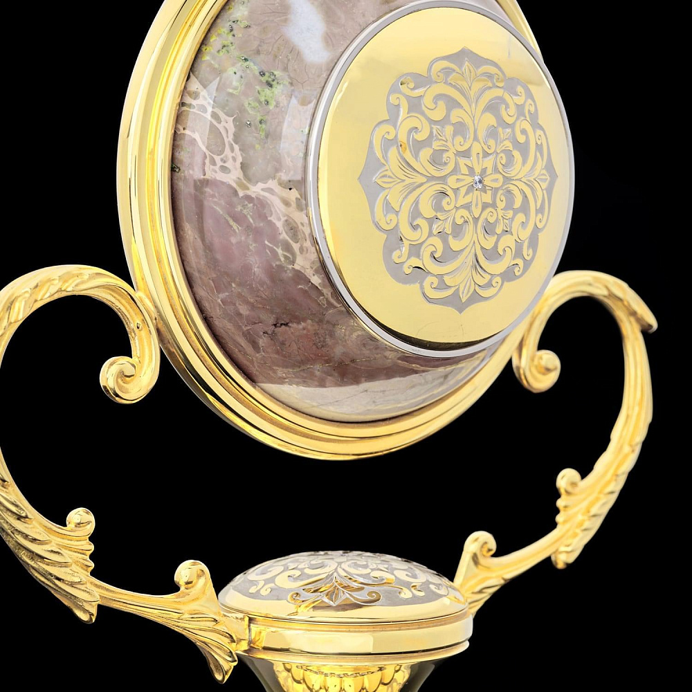 Часы каминные из яшмы и бронзы с двумя 3-х рожковыми канделябрами. Златоуст - интернет магазин Русь Велика я фото 14