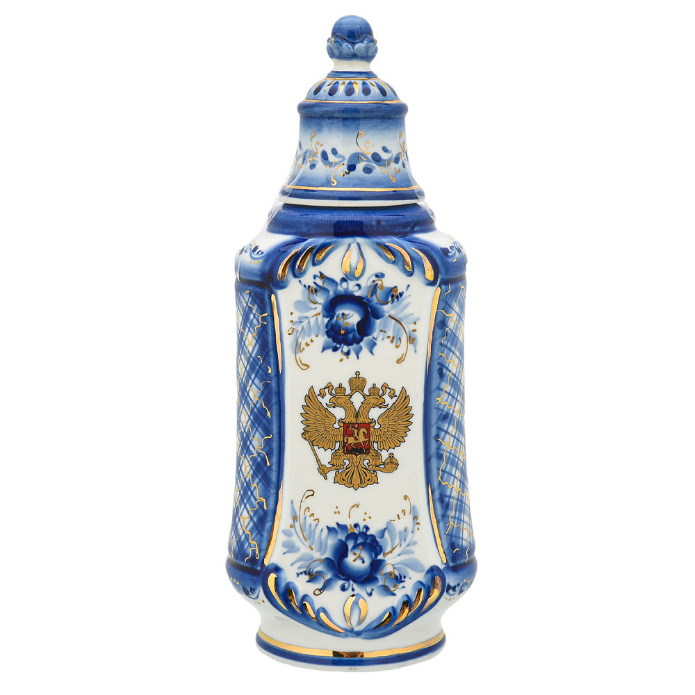 Штоф со стопками «Герб РФ». Гжель в золоте - интернет магазин Русь Велика я фото 2