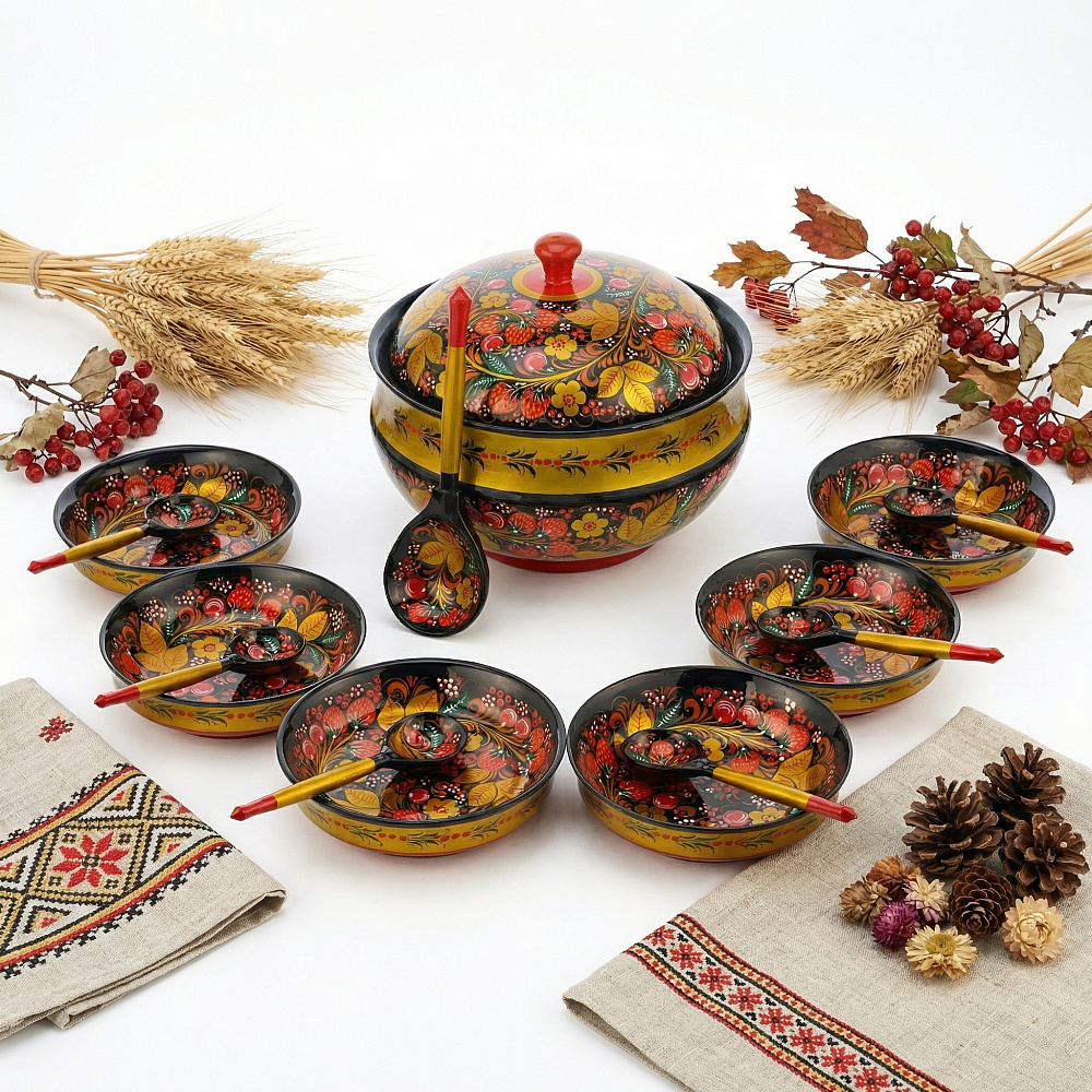 Набор посуды для грибов. Хохлома - интернет магазин Русь Велика я фото 7